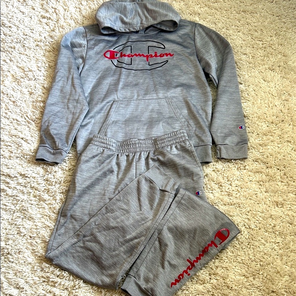 Champion Heather Gray Tracksuit with Red Accents